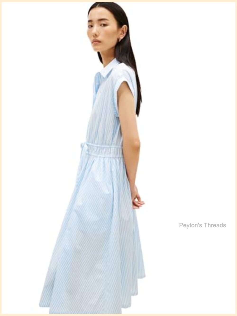 Sleeveless Cotton Striped Midi Dress with Elastic Waist - Picture 3 of 5